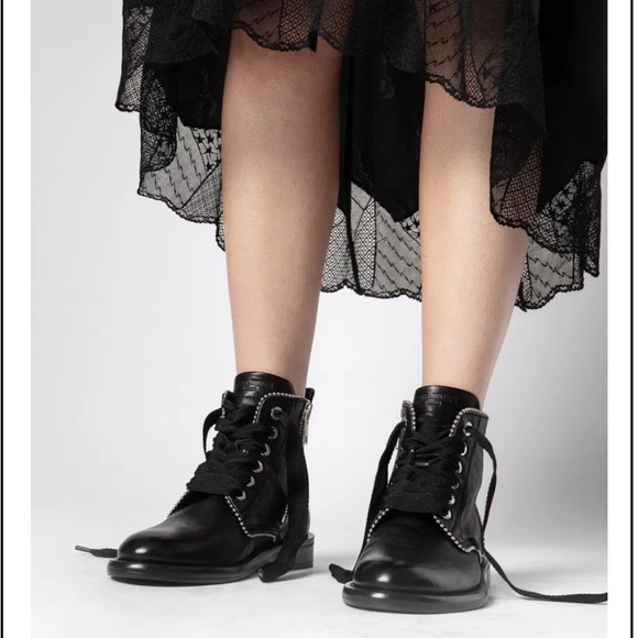Zadig & Voltaire Laureen Roma studded Glamour Combat Boots sz 8 black pricefirm - Picture 1 of 13